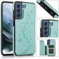 thumbnail image 3 of Phone Case for Samsung Galaxy S21 FE Gaxaly S 21 FE 5G with Tempered Glass Screen Protector Card Holder Wallet Cover Stand Flip Leather Cell Glaxay S21FE5G UW S21FE 21S G5 Cases Women Girl Green, 3 of 13