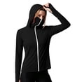 thumbnail image 2 of Women's Loose Fit Long Sleeve Hooded Zipper Solid Color Sun Protection Top Shirt Casual Daily Fashion Shirts | CSEONE,Black L, 2 of 6