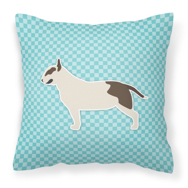 Caroline's Treasures BB3778PW1818 Bull Terrier Almohada decorativa azul con tablero de ajedrez, 18 x 18, multicolor Caroline's Treasures BB3778PW1818