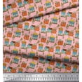 thumbnail image 3 of Soimoi Pink Modal Satin Fabric Tree & House Architectural Fabric Prints By Yard 42 Inch Wide, 3 of 5