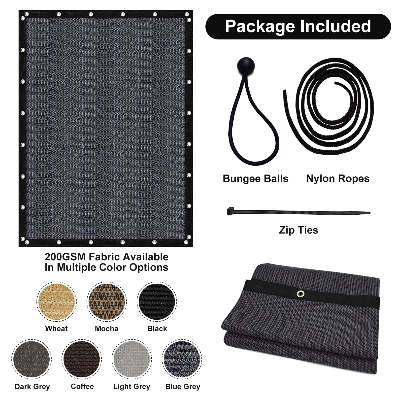 Jane Stone 5'X12' Rectangular 200 GSM UV Protected 100% HDPE Shade Cloth with Grommets,90% UV Block Outdoor Canopy Screen,Blue Gray