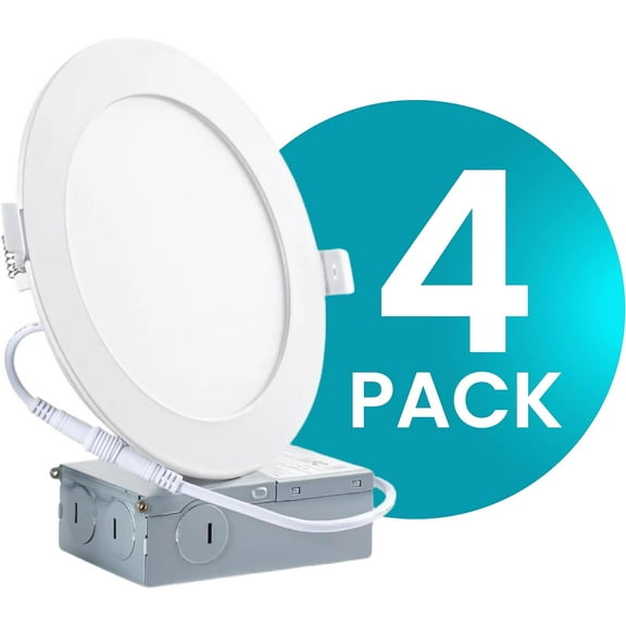 LED 4-inch Integrated, Natural White 4000K, Dimmable, LED Recessed Light Kit in White with Junction Box - Energy Star® (Pack of 6) (5000K (4Pack))