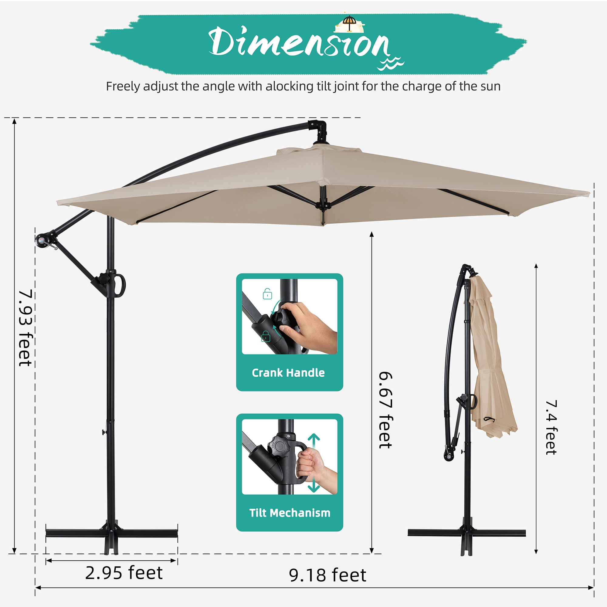 crank patio umbrella instructions Walsunny 9FT Outdoor Hanging Offset Cantilever Umbrella with Cross Base,  Patio Market Umbrella with Crank Sun Shade Canopy, Khaki