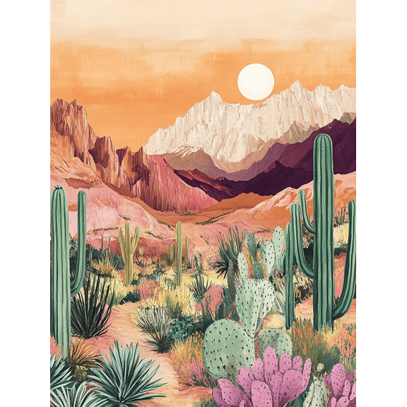 Desert Sunset Cactus Canvas Wall Art, Suitable for Living Room, Bedroom, Dining Room, Office, and Gallery Wall Decor.