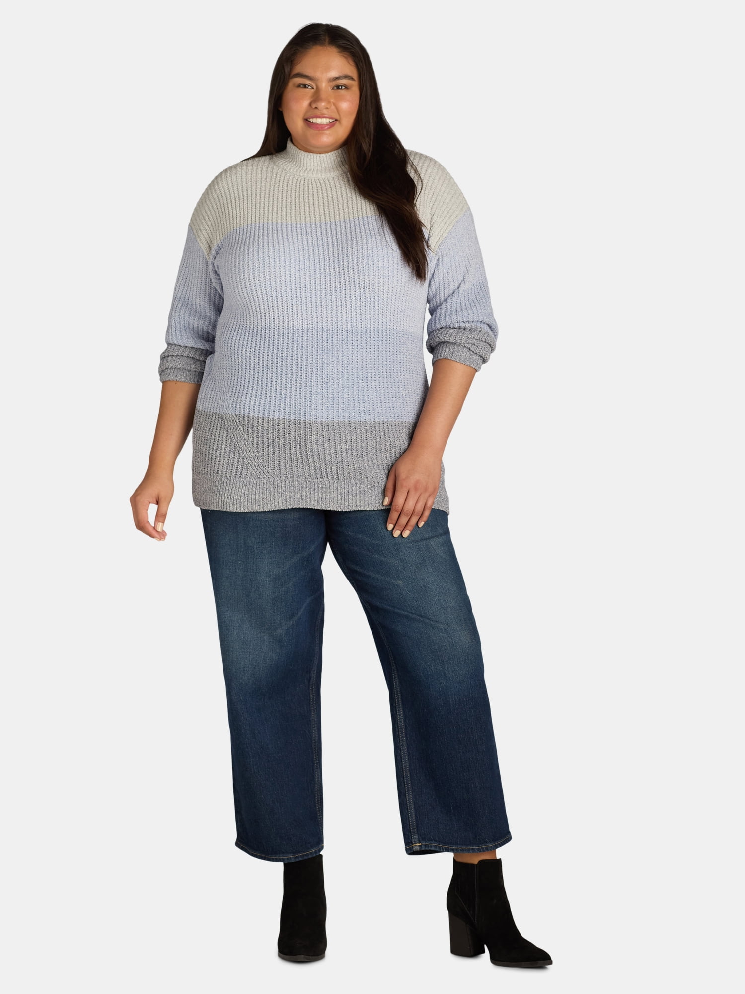 Terra & Sky Women’s Plus Size Mock Neck Chenille Sweater, Sizes 0X-5X