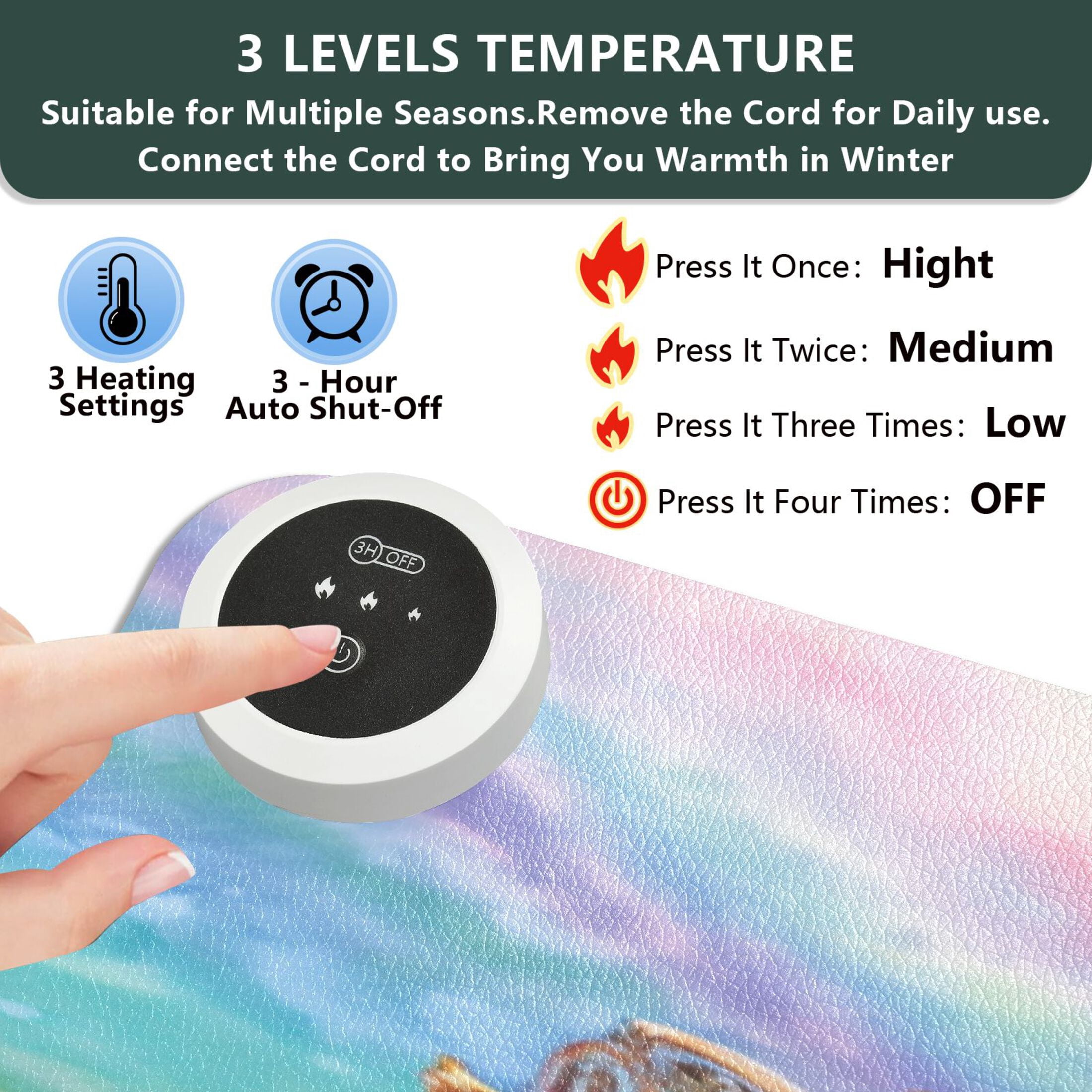 Large Heated Desk Mat Mouse Pad 31.5"x13"PU Leather Graphene Heating Desk Warmer with 3 Temperature Settings 110V US Plug Non-Slip Warm Pad for Home, Office, and Gaming Christmas Spinning White Horse