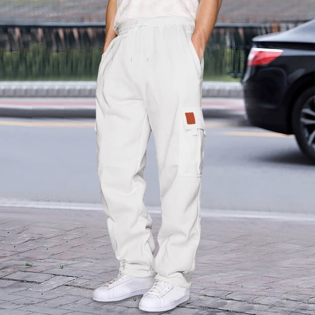 Men's Casual Utility Joggers Comfortable Solid Color Work Pants with Multiple Pockets for Outdoor and Daily Wear