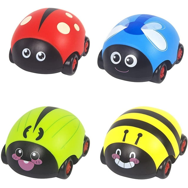 Juguetes de autos para tirar hacia atrás de animales para niños de 1 2 3 4 años, juguetes para niños pequeños de 1 2 3 4 años, juego de vehículos alimentados por fricción, juguetes de auto para ir adelante y atrás para 1-4 niños y niñas, (4 paquetes) Zhivalor YZY1012
