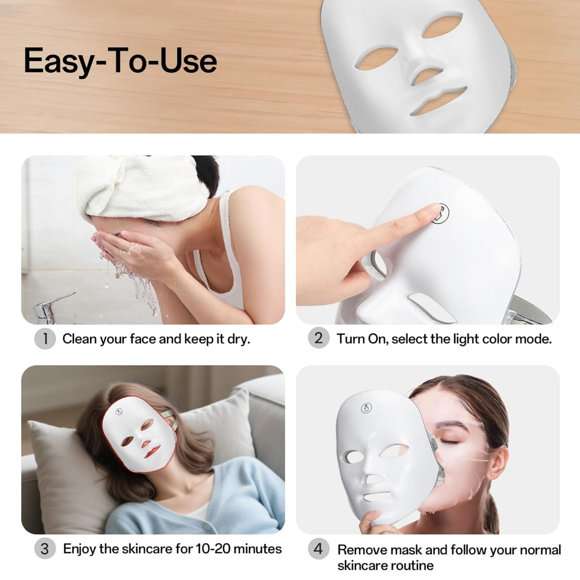 INSMART 7 Color LED Face Mask, Rechargeable Facial Light Mask, Portable Skincare Beauty Device for Home Use
