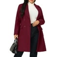 thumbnail image 5 of Unique Bargains Women's Plus Notched Lapel Double Breasted Long Coat Burgundy 4X, 5 of 6