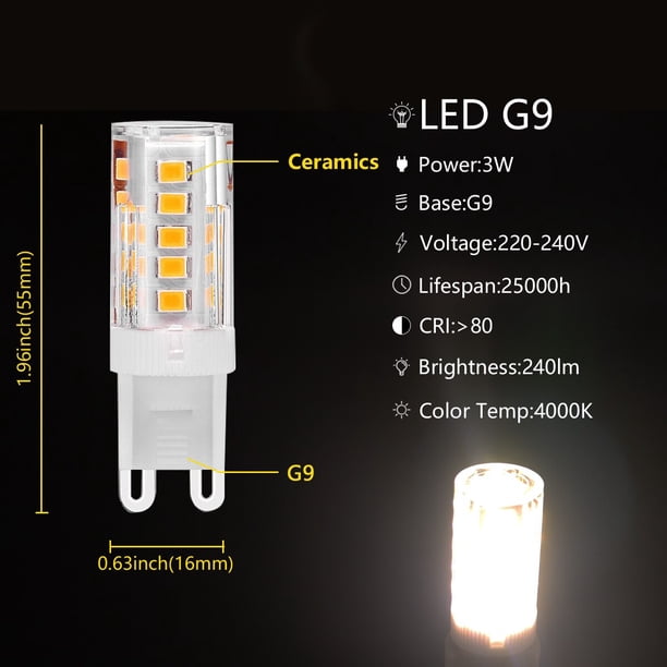 Minilámpara LED G9 AC 220V 3W, bombilla LED de cerámica SMD2835, foco de luz de araña de Ángulo de haz 360, reemplazo de luces halógenas