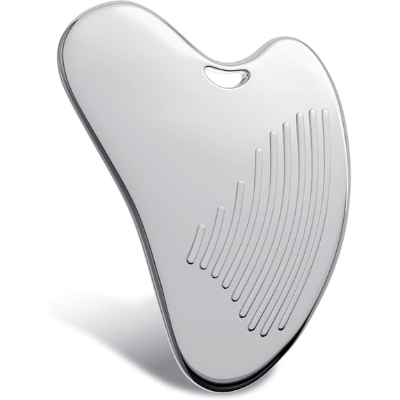Stainless Steel Gua Sha Tool for Face, Ribbed Facial Massage Scraper with Non-Slip Grip, Cooling Metal Massager for Jawline Sculpting, Cheeks & Chin, Gift for Women