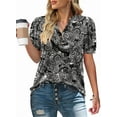thumbnail image 2 of ONLYSHE Women Summer Basic Floral T Shirts Puffed Short Sleeve Tunic Tops Ladies Buttons Blouses, 2 of 5