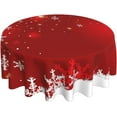 thumbnail image 1 of Christmas Tablecloth Round 70 x 70 Inch Christmas Red Round Table Cloth Polyester Fabric Xmas Winter White Red Snowflake Table Cover for Kitchen Party Picnic Outdoor Decor, 1 of 7