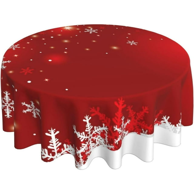 Nappe de Noël Ronde 70 x 70 Pouces Nappe Ronde Rouge de Noël Tissu Polyester Xmas Hiver Blanc Rouge Flocon de Neige Housse de Table pour Cuisine Fête Pique-Nique Déco Extérieure