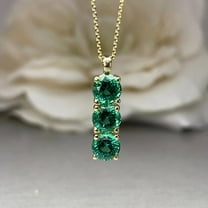 Bluebelljewels 1.23Ct Round Cut Lab-Created Emerald Three Stone Pendant 14K Yellow Gold Plated