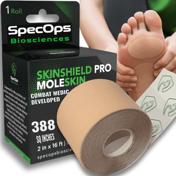 SpecOps Biosciences Athletic Thin Moleskin for Blister Prevention, More Value, 388 sq in Large Roll, 1 Count