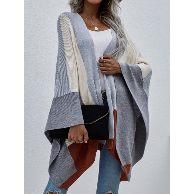 Cardigans pour Femmes, Châle de Mode pour Femmes, Hauts Amples Assortis de Couleurs, Blouse Tricotée en Liquidation
