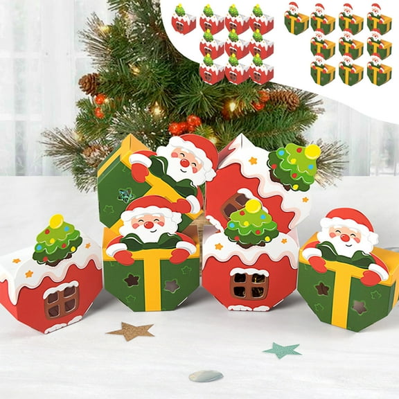 Leodye 10 pc Christmas Candy Boxes, Christmas Treat Gift Boxes Xmas Paper Boxes with Ribbon Sweet Boxes for Christmas Party Supplies