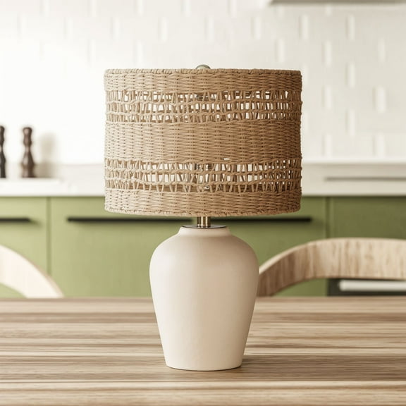 Maxax 21" Rustic Ceramic Table Lamp, Vintage Ceramic Pot Table Lamp for Living Room, Farmhouse Bedside Lamp for Bedroom