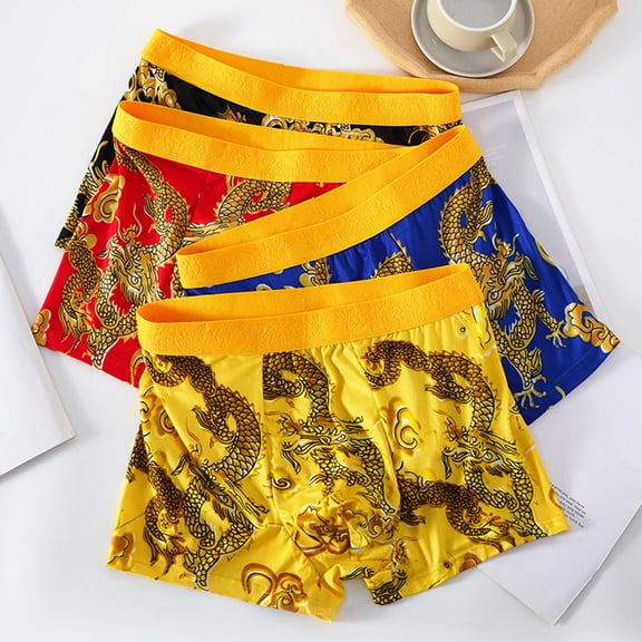 Joernso Men Dragon Pattern Underwear Year of The Dragon Boxer Briefs Mid-rise Elastic Wide Waistband Shorts Panties Underpants