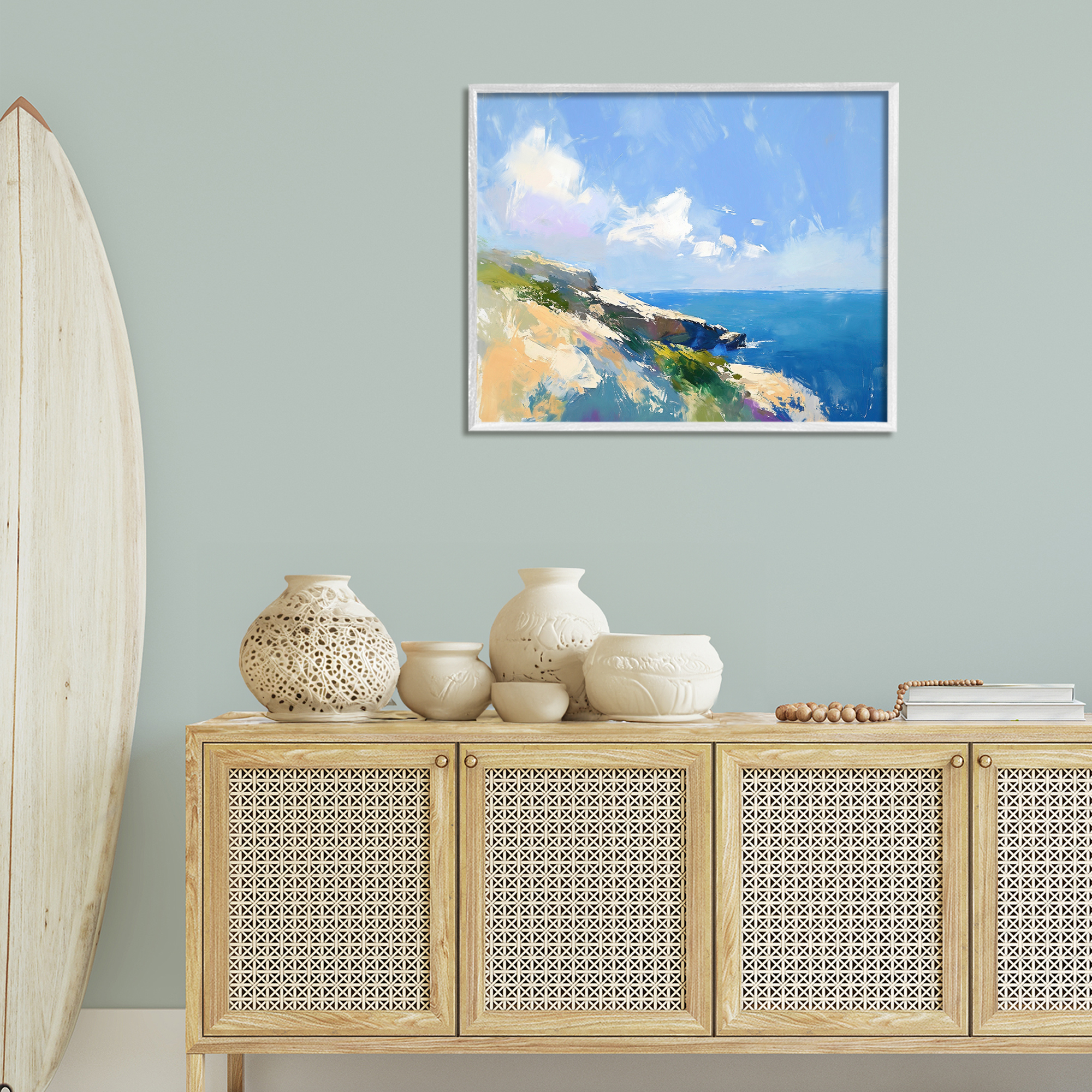 Stupell Industries Rugged Coastline Landscape Coastal Painting White Framed Art Print Wall Art, 30 x 24
