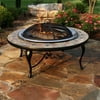 Asia Direct Slate Mosaic Fire Pit with Copper Accents- Stainless Steel Bowl