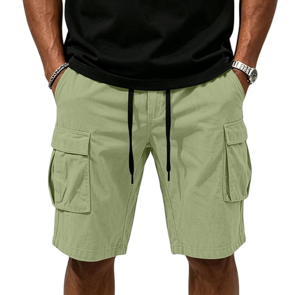 Big and Tall Cargo Shorts for Men Drawstring Elastic Waist Summer Work Short with Multi Pockets Light Green 4XL