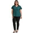 thumbnail image 2 of DARING DIVA Women's Plus Ruffle Sleeve V Neck Button Decor Blouse 4X Teal, 2 of 5