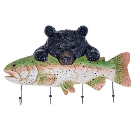 

Pine Ridge Fish And Bear Key Holder - Wall Mounted Hangers With Hooks For Keys Jackets Towels and Decoration