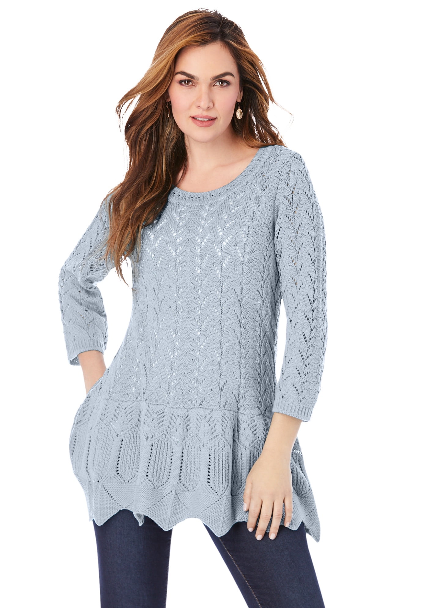 Roamans Women s Plus Size Peplum Crochet Sweater Senegal Ubuy