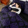 thumbnail image 5 of jejeloiu Damask Print Twin Bedding Sets,7-Piece,Gothic Flower Bedding Comforter Set,Black Purple Sheet Sets,Breathable Bedroom Decorative Reversible, 5 of 7