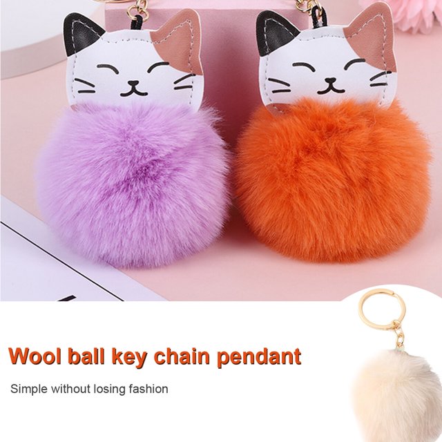 Fuzzy Ball Keychain Supple Comfortable Lovely Key Rings Adorable Practical Key Chains Women for Children Adults Elderly Students Beige 5cm