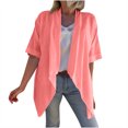 thumbnail image 2 of Spring Tops for Women Womens Tops under $5 Summer Cotton Linen Short Sleeved Cardigan with Pocket Plus Size Shirts Blouses for Women $5 Workout Tunic Tops New Casual 2025 Pink S, 2 of 6