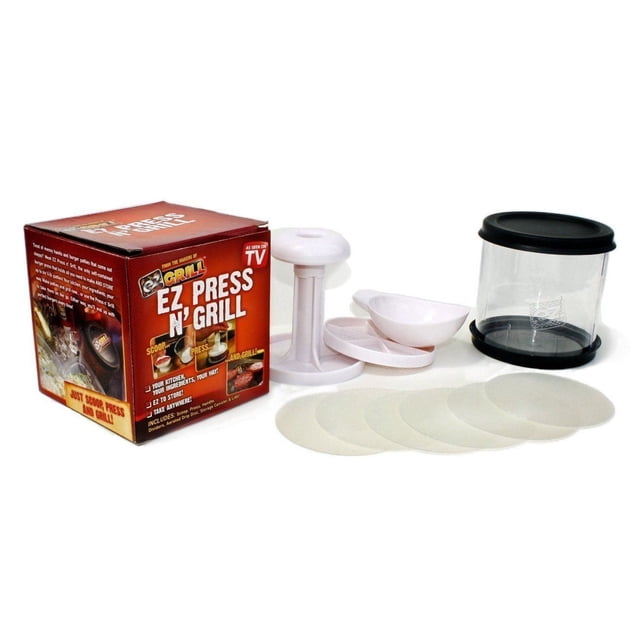 Ez Press N' Grill- Self-Contained Burger Press Make Patties & Grill Now Manual Food Prep Kitchen Tool Accessories