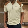 thumbnail image 5 of Men's Color Block Top 48%Polyester 38%Rayon 11%Cotton 3%Spandex Short Sleeve Zipper Stand Collar Casual Shirt Fashion Breathable Work Golf Travel | Zenithor,Khaki XL, 5 of 9