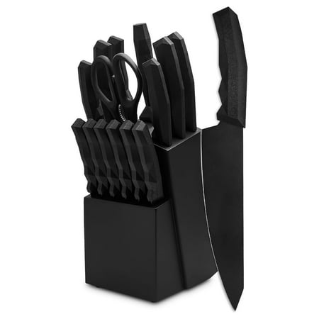 

15 Piece Kitchen Knife Block Set Premium Full High Carbon Stainless Steel Egonomic Grip Heavy Duty Handles Geometric Modern Chef s Knives Black Matte Blades by Exlonjet