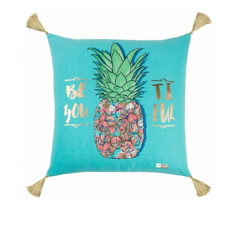 Pillow Simply Southern Zipper Gold Big Pineapple Fringe Tassels Pink Teal 18 New Walmart