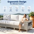 thumbnail image 3 of Muphyers 12 Piece Rattan Patio Furniture Set, All-Weather Wicker Sectional Sofa, Outdoor Conversation Set, Wooden Table, Wide Armrests, 5.5" Washable Cushions for Backyard, Garden, Balcony,Snow, 3 of 12