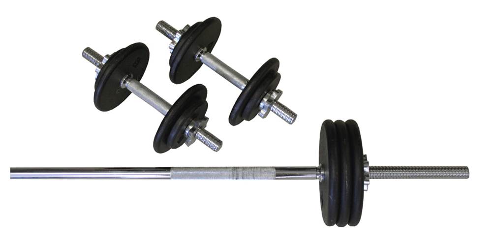 Black 160 Pounds Total Threaded Weights & Bars Set of 3