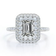 JeenMata 1.5 Carat Emerald Cut Moissanite Engagement Ring - Bridal Ring - Double Halo Ring - Cluster Ring - 18k White Gold Plating for Women