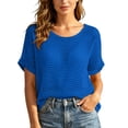 thumbnail image 4 of Women's Short-sleeved Sweater Baeitkot Summer Women's Bohemian Crochet Knit Solid Color Short-sleeved Sweater Blue XL, 4 of 9