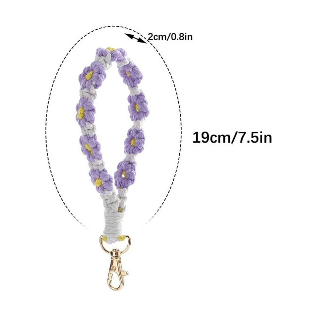 Bohemian Hand Woven Flower Keychain Bracelet Pendant Phone Charm with Clashing Color Ribbons