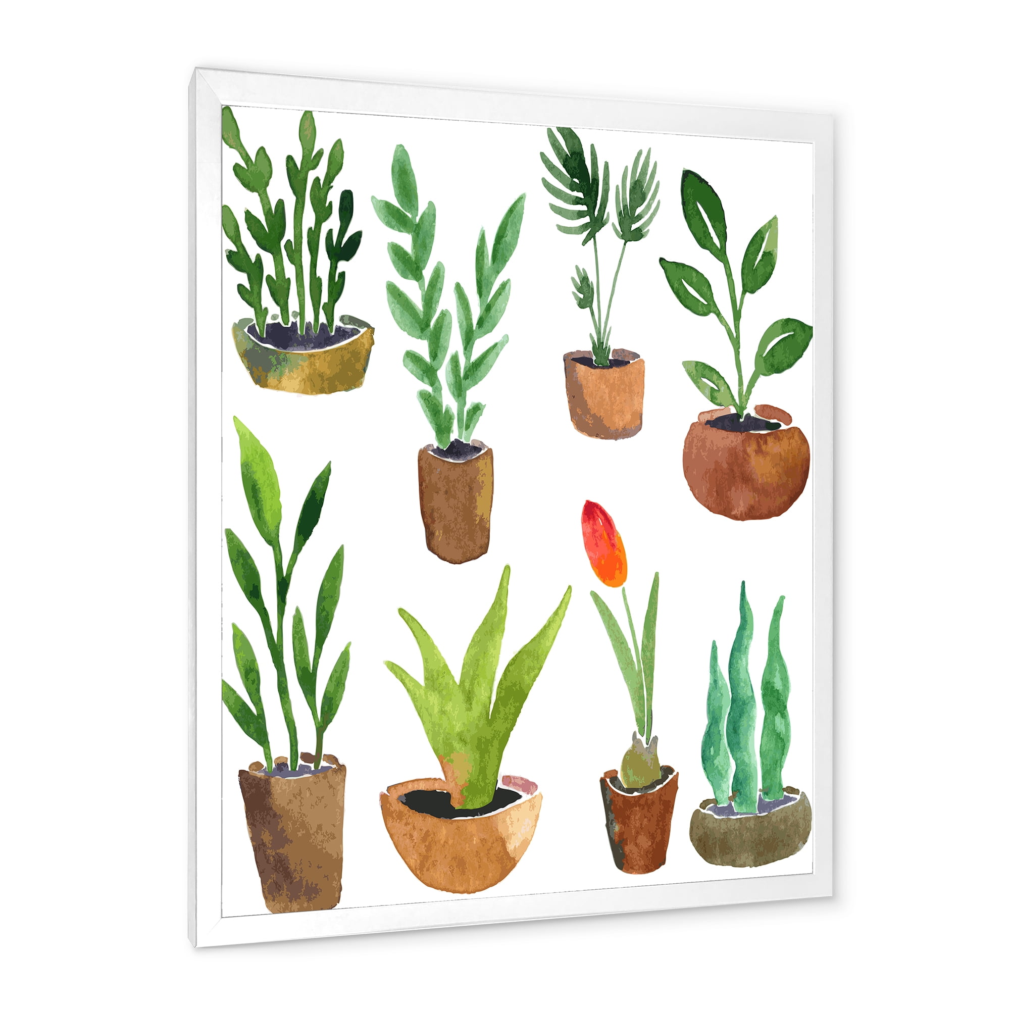 Designart 'Eight House Plants In Claypots' Traditional Framed Art Print