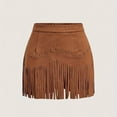 thumbnail image 5 of Huankd Western Cowgirl Fringe Skirt,High Waisted Mini Suede Skirts,Country Concert Rave Festival Booty Tassel Bottoms Light Brown S, 5 of 5