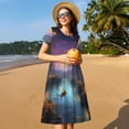 thumbnail image 4 of Goofa Magical Bees Twilight River Pattern Women Summer Short Sleeve Midi Dress with Pockets Casual Aline Flowy Tshirt Dress Vocation Beach Sundress, 4 of 6