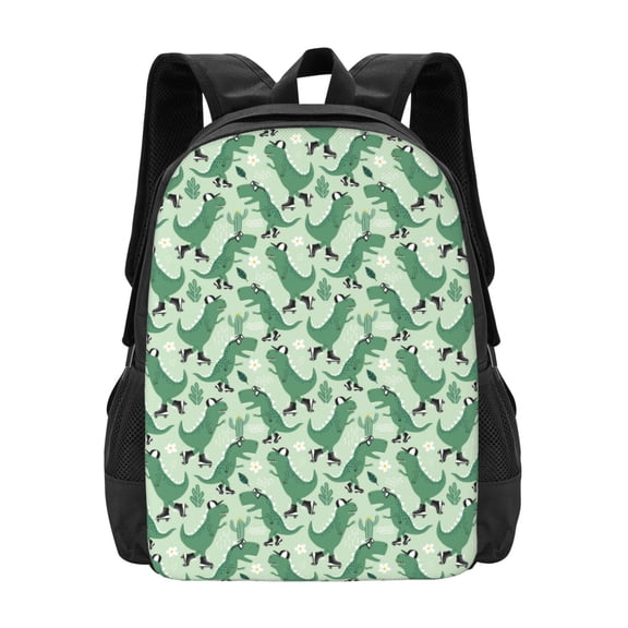 Vsdgher Dinosaurs on Roller Skater Print Backpack for Women Men School Bookbag with Laptop Compartment for College Work Travel, Simple Fashion Casual Daypack, Fit 15" Laptop