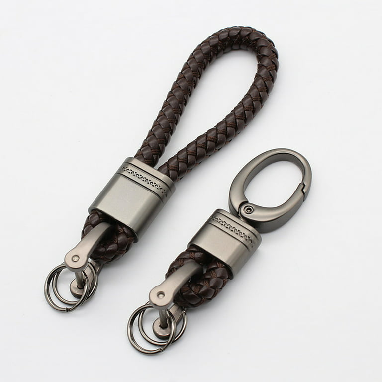 Mairbeon Car Key Chain Hand-woven Faux Leather Braided Rope Snap Hook Alloy  Men Women Waist Key Holder Ring for Daily 