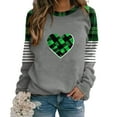 thumbnail image 5 of LEKWK Womens Graphic T Shirts Pixelated Checkered Heart Round Neck Long Sleeve St Patricks Day Shirt Green Plaid Patchwork Color Block Festival Top, 5 of 5