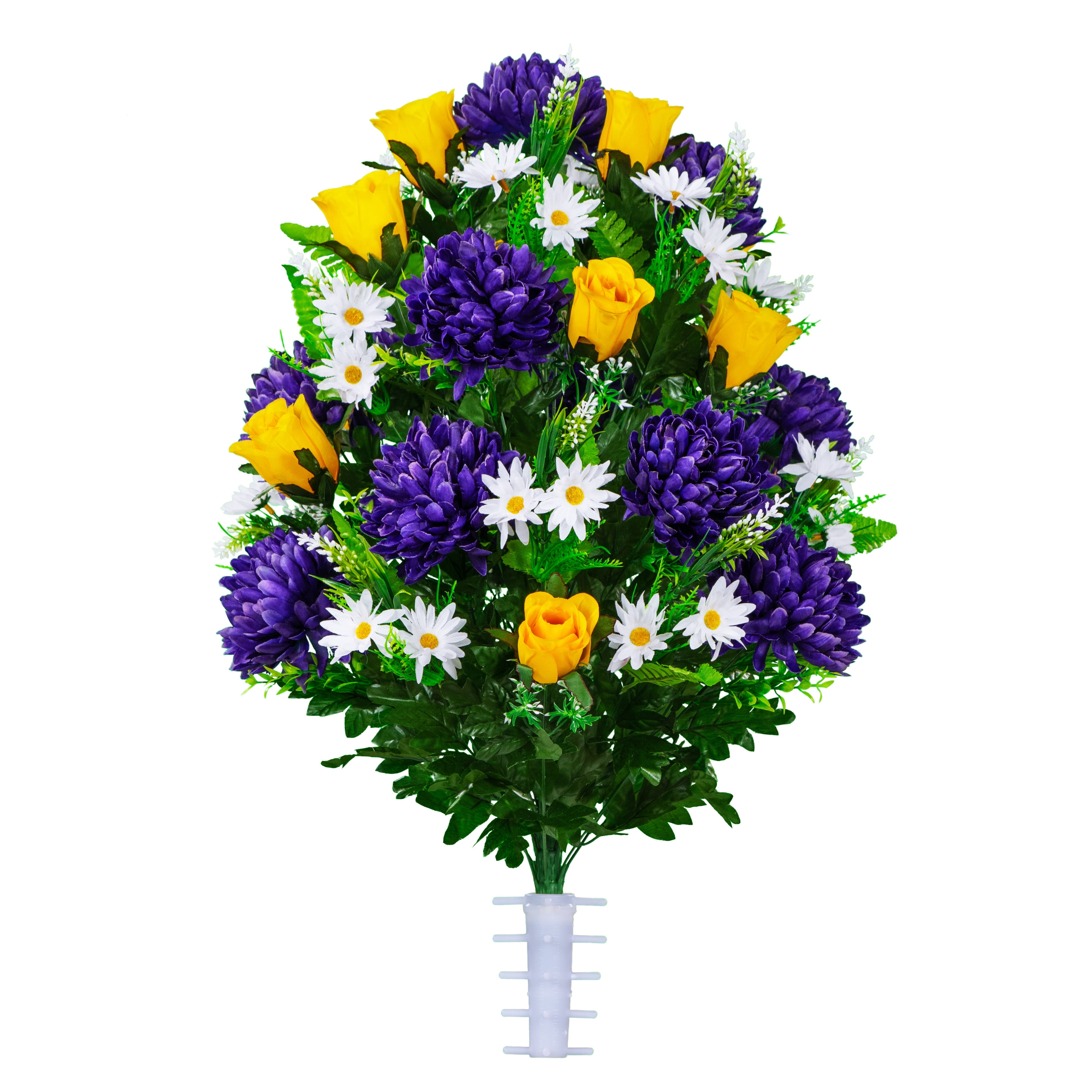 Sympathy Silks Artificial Purple Flowers for Cemetery with Vase Bouquet